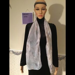 Light floral pattern purple green tan ecru scarf